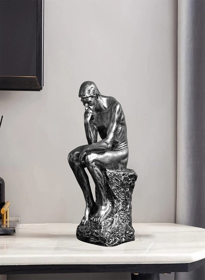 Joylern Resin Thinker Statue Thinker Figurine Thinking Man Sculptures for Home Office Desktop Crafts Gifts - Silver - Image 4